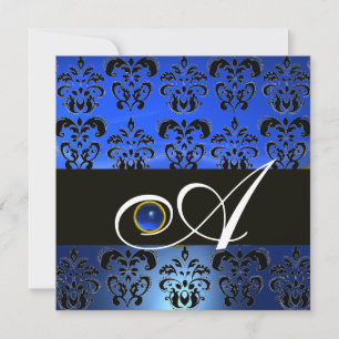 BLAUW ZWART DAMAST MONOGRAM SAFFIER KAART