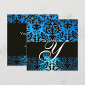 BLAUW ZWART DAMAST MONOGRAM Sapphire Kaart (Voorkant / Achterkant)