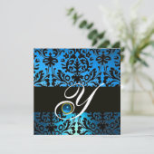 BLAUW ZWART DAMAST MONOGRAM Sapphire Kaart (Staand voorkant)