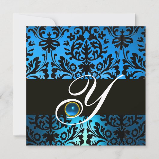 BLAUW ZWART DAMAST MONOGRAM Sapphire Kaart (Voorkant)