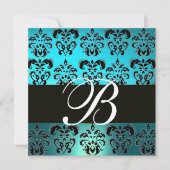 BLAUW ZWART DAMAST MONOGRAM , wit turquoise Kaart (Voorkant)