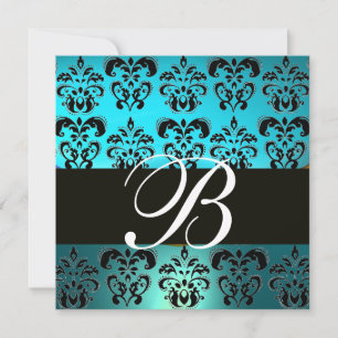 BLAUW ZWART DAMAST MONOGRAM , wit turquoise Kaart