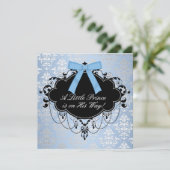 Blauw Zwart Damast Prince Baby Boy Shower Kaart (Staand voorkant)