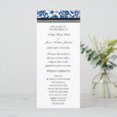Blauw Zwart Damast Wedding Programma Programmakaart (Staand voorkant)
