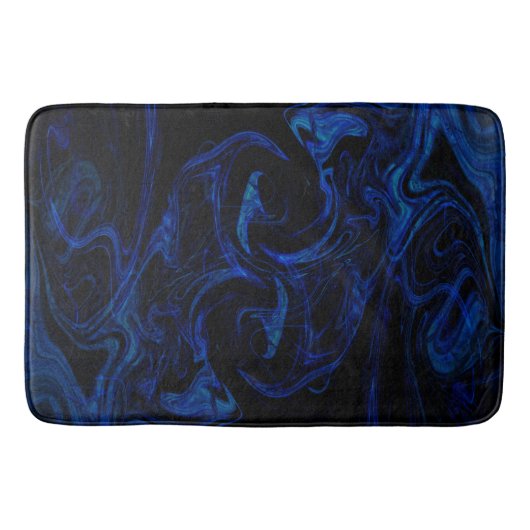 Blauw Zwart Draaiend Abstract Rookachtig Koel Badmat (Voorkant)