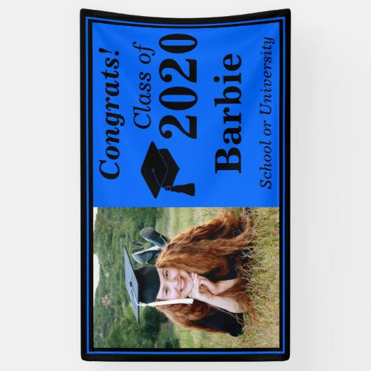 Blauw Zwart Een Fotoklasse van 2024 Afstuderen Spandoek (Verticaal)