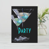 Blauw zwart elegant formeel feest kaart (Staand voorkant)