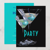 Blauw zwart elegant formeel feest kaart (Voorkant / Achterkant)