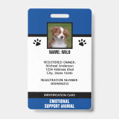 Blauw & Zwart Emotionele Ondersteuning Dier ID Badge (Voorkant)