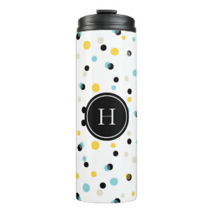 Blauw zwart en geel Confetti Patroon Monogram Thermosbeker