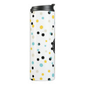 Blauw zwart en geel Confetti Patroon Monogram Thermosbeker (Gedraaid links)