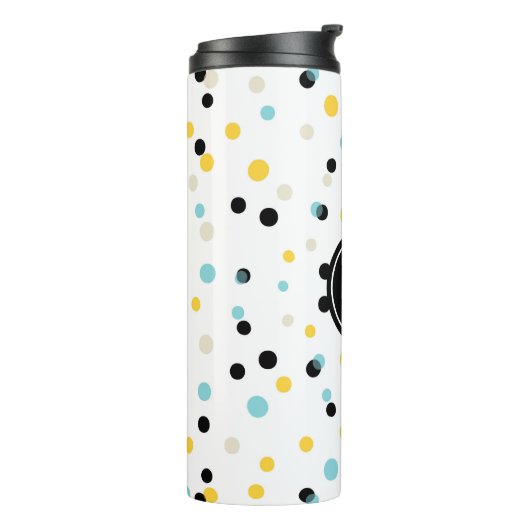 Blauw zwart en geel Confetti Patroon Monogram Thermosbeker (Gedraaid links)