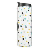 Blauw zwart en geel Confetti Patroon Monogram Thermosbeker (Geroteerd rechts)