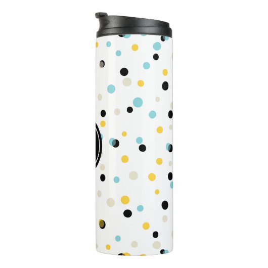 Blauw zwart en geel Confetti Patroon Monogram Thermosbeker (Geroteerd rechts)