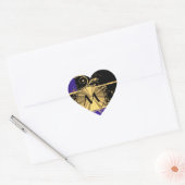 Blauw zwart en goud monogram hart sticker (Envelop)