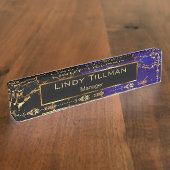 Blauw, zwart en gouden marmer naambordje (Zijkant)