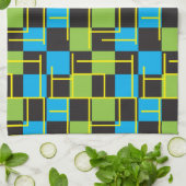 Blauw, zwart en kalkgroen Abstract Theedoek (Gevouwen)