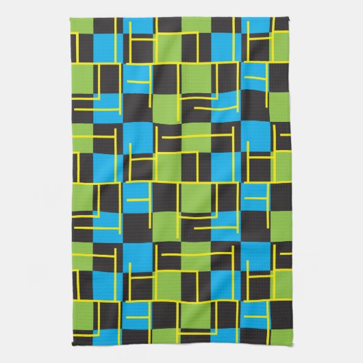 Blauw, zwart en kalkgroen Abstract Theedoek (Verticaal)