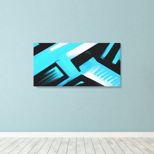 Blauw Zwart en Wit Abstract Canvas Afdruk (Insitu (Houten vloer))