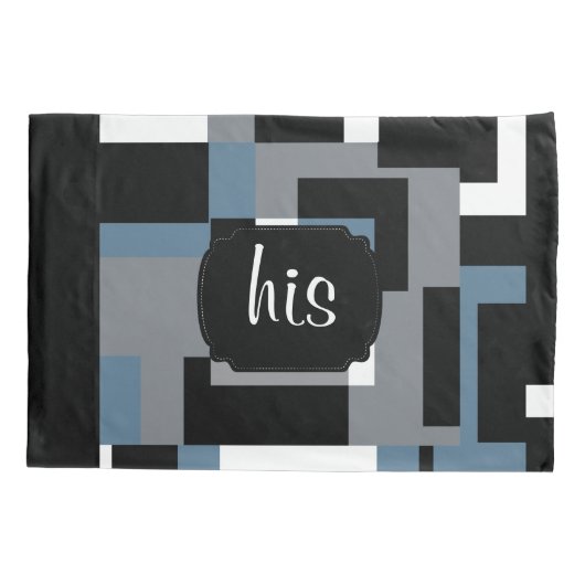 Blauw, Zwart en Wit Abstract Patroon Kussensloop (Achterkant-Links)