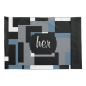 Blauw, Zwart en Wit Abstract Patroon Kussensloop (Achterkant-Rechts)