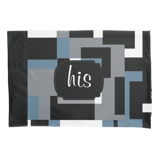 Blauw, Zwart en Wit Abstract Patroon Kussensloop (Voorkant-Links)