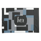 Blauw, Zwart en Wit Abstract Patroon Kussensloop (Voorkant-Rechts)