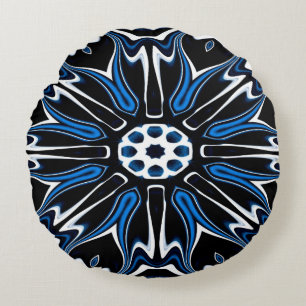 Blauw, zwart en wit Estland — Vloerkunst Rond Kussen