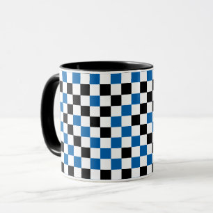 Blauw Zwart en Wit Geruit Mok