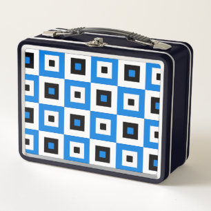 Blauw Zwart en Wit Geruit Vierkant Patroon