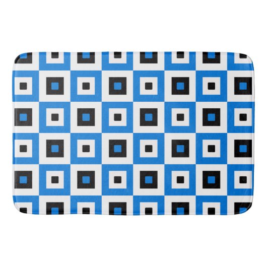 Blauw Zwart en Wit Geruit Vierkant Patroon Badmat (Voorkant)