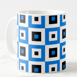 Blauw Zwart en Wit Geruit Vierkant Patroon Koffiemok