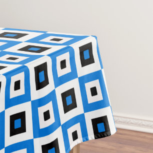 Blauw Zwart en Wit Geruit Vierkant Patroon Tafelkleed