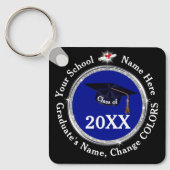 Blauw, Zwart en Wit, Graduation Party Favors, Sleutelhanger (Voorkant)