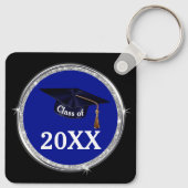 Blauw, Zwart en Wit, Graduation Party Favors, Sleutelhanger (Achterkant)