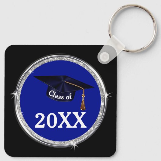 Blauw, Zwart en Wit, Graduation Party Favors, Sleutelhanger (Achterkant)