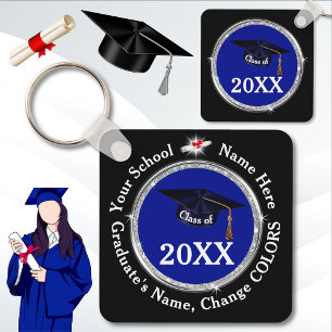 Blauw, Zwart en Wit, Graduation Party Favors, Sleutelhanger