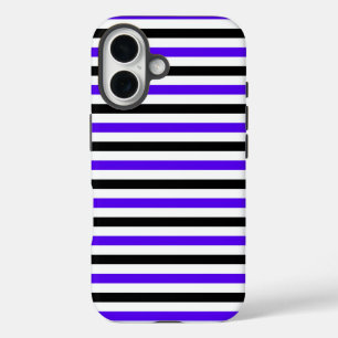Blauw Zwart en wit strepen ontwerp iPhone 16 Hoesje