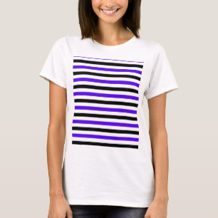 Blauw Zwart en wit strepen ontwerp T-shirt