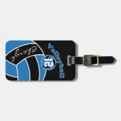 Blauw, zwart en wit volleybal bagagelabel (Voorkant horizontaal)