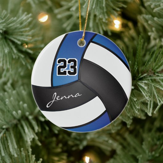 Blauw, zwart en wit volleybal keramisch ornament (Boom)