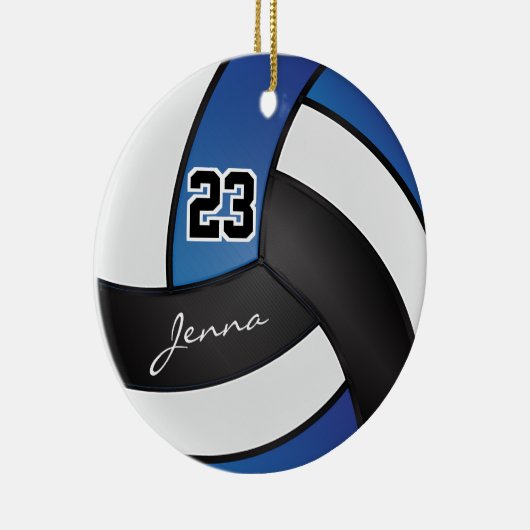 Blauw, zwart en wit volleybal keramisch ornament (Rechts)