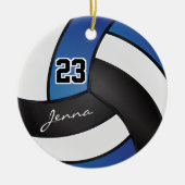 Blauw, zwart en wit volleybal keramisch ornament (Voorkant)