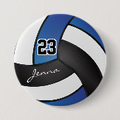 Blauw, zwart en wit volleybal ronde button 7,6 cm (Voorkant)