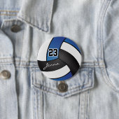 Blauw, zwart en wit volleybal ronde button 7,6 cm (In situ)
