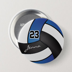 Blauw, zwart en wit volleybal ronde button 7,6 cm