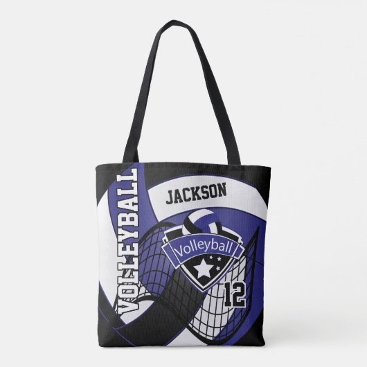Blauw, zwart en wit volleybal tote bag (Achterkant)