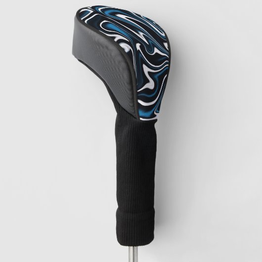 Blauw, zwart en wit wervelingen golfheadcover (Schuin)