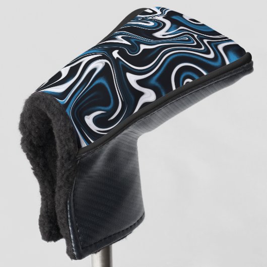 Blauw, zwart en wit wervelingen golfheadcover (3/4 voorkant)