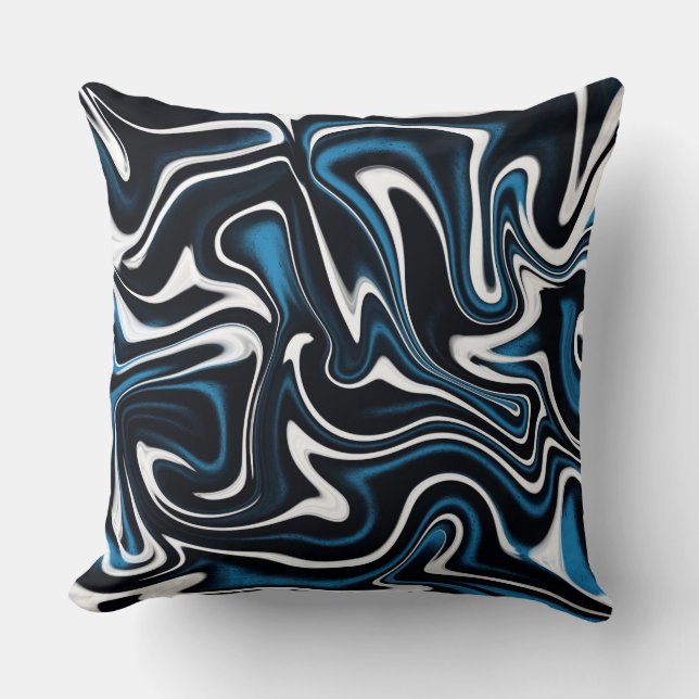 Blauw, zwart en wit wervelingen kussen (Voorkant)